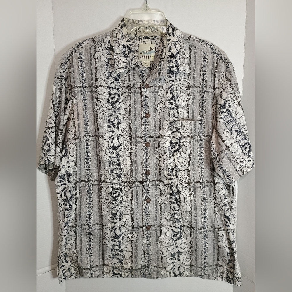 Vintage Kahala 1936 Hawaiian Men's Black and White Shirt 100% Cotton XL